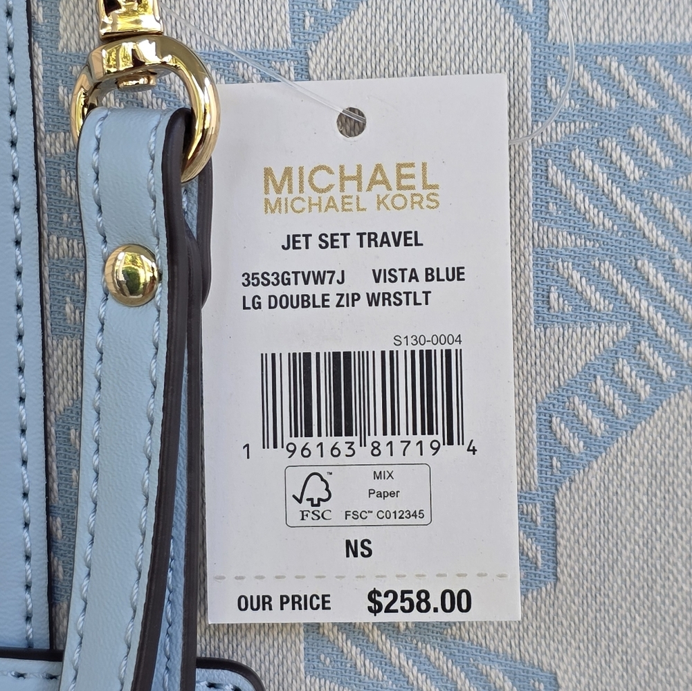 Michael Kors Jet Set Logo Double Zip Blue Wristlet - Picture 5 of 6